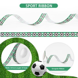 Soccer Ribbon Green White Black Ribbon for Gift Wrapping 5/8 Inch 10 Yards Soccer Ribbons for Hair Soccer Ball Ribbon Soccer Ribbons for Crafts Grosgrain Ribbon for Sports Party Decor Bows Sewing DIY