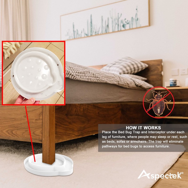 ASPECTEK Bed Bug Interceptors, Pack of 8 Pesticide-Free Traps and