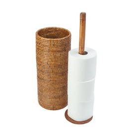 KOUBOO 3 Rolls La Jolla Hand Woven Rattan Toilet Roll Stand, Honey Brown
