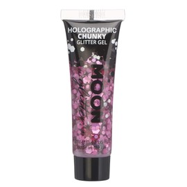 Holographic Chunky Face & Body Glitter Gel by Moon Glitter - Pink - Cosmetic Festival Glitter Face Paint for Face, Body, Hair, Nails - 12ml