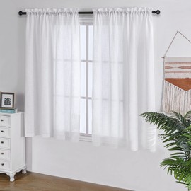Kinryb White Faux Linen SemiSheer 63" Curtains Rod Pocket Bedroom Privacy Voile Sheer Curtains 63 Inch Length Drapes for Living Room 52”W x 63”L White 2 Pieces