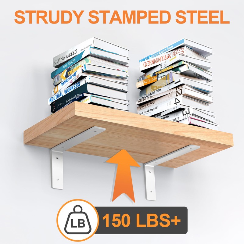 White Floating Shelf Bracket 8 Inch, 6 Pack Heavy Duty