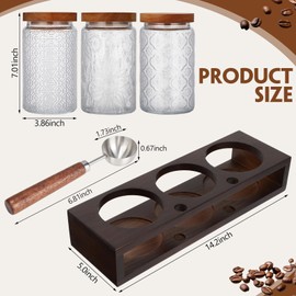 Suclain 3 Pcs 34 oz Glass Coffee Grounds Container with Shelf Glass Coffee Bean Storage Canisters with Airtight Lid and Measuring Spoon Food Storage Jars for Kitchen Sugar (Elegant Style)