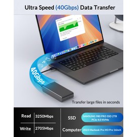 Fanless Speedy 40Gbps M.2 NVMe SSD Enclosure, USB4/Thunderbolt 4 Aluminum External NVMe Enclosure with Finned Dustproof Cooling Design, Supports M.2 PCIe SSD up to 8TB（Gray