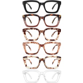 miyya 6 Pack Fashion Eyewear for Women, Blue Light Blocking/Anti UV Readers Oversized Square with Spring Hinge (M9 6 pack Mix, 4.00, multiplier_x)