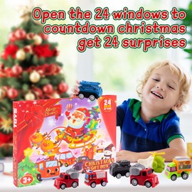 Advent Calendar 2024 for Kids Boys, 24 Days Christmas Countdown Calendar with Cute Pull-Back Cars Vehicles,Holiday Gift for Kids,Christmas Holiday Decor Gnome Calendar Gift