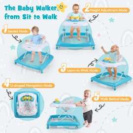 HONEY JOY Baby Walker, 5 in 1 Infant Activity Walker with Wheels, Music, Removable Cushion, Toddler Foldable Push Walker for Boys Girls, Anti-Rollover Walkers for Babies 7-14 Months (Green)