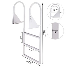 BestEquip Aluminum Dock Ladder 3 Steps, Boat Dock Ladder 21-Inch Wide Step, Aluminum Boat Ladder Removable Dock Stairs w/Handrail Flip-Up Marine Boarding Dock Ladder Stainless Steel Mounting Hardware