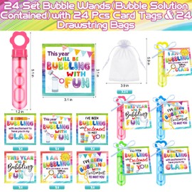 Rotatingpals 24 Set Back to School Gifts for Students Include 24 Pcs 5.1'' x 1.3'' Bubble Wands with Bubble Solution 24 Welcome Card 24 Pcs Drawstring Bags for Classroom Party