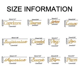 JERCLITY 24 Pieces Gold Alloy Zodiac Nail Charms 12pcs Zodiac Signs Nail Studs 12pcs Constellation Words Nail Charms Twelve Constellation Nail Charms for Women Girls Nail Art