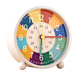 Charmoon Alarm Clock for Children, Educational Clock, Analog, Stand-On, Learning, Small, Easy to View, Loud Volume, Light Included, Durable (White)