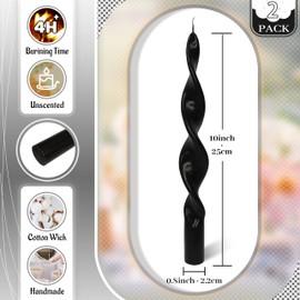 FLAMMUL Twisted Taper Candles Candlesticks - 10 Inch Black Taper Candles 2PCS Spiral Candlesticks Dinner Candles for Table Home Decor Weddings