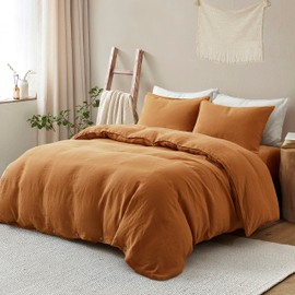 ATLINIA Bedding Duvet Cover Set Linen - 100% French Flax Washed Bed Sets Farmhouse Comforter Cover Set (1 Duvet Cover and 2 Pillow Shams) King Size Rust