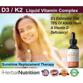 Herbal Nutrition Best Vitamin D3 Supplement Plus K2 Liquid Vitamin Complex Drops 270 Serving!
