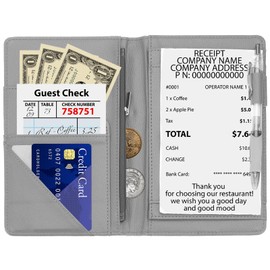 PATIKIL Server Book Organizer with Zipper Pocket, 8" x 5" Restaurant Check Presenters Guest Check Card Holder for Server Waiter Waitress, Grey