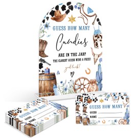 Baby Shower Games - Cowboy Guess How Many Candies Are in the Jar Game, 1 Arch Acrylic Sign and 50 Guessing Cards, Gender Reveal Game, Wild West Rodeo Baby Shower Decoration Supplies (ZF01)