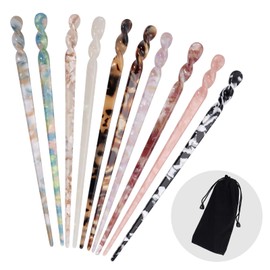 10 palillos de acetato para el cabello, estilo vintage, con estampado de leopardo, horquilla de concha de tortuga para niñas, palillos para el cabello largo, accesorios para el cabello con bolsa de franela