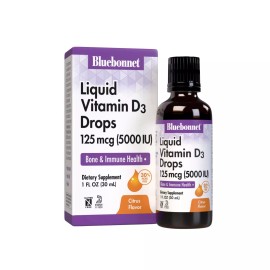 Bluebonnet Vitamin D3 Liquid Drops 5000 IU Citrus Flavor 1 Fl Oz Non GMO Vegan