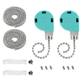 Aspen Creative 21326-08-2, 3 Speed 4 Wire Nickel Pull Chain Switch ZE-286S6/Pull Chain Switch for Ceiling Fan Light/Wall Light/Cabinet Light/Lamp, 2/Pack