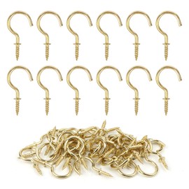 GODLOVEM 40 Pieces Brass Plated Metal Screw-in Ceiling Hooks Cup Hooks, 1.46 Inch, Gold