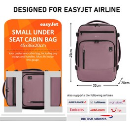 ECOHUB Easyjet Cabin Bag 45x36x20 Underseat Bag with Clear Toiletry Bag Travel Backpack Large Front Organizational Pocket Hand Luggage Recycled PET Eco Friendly Carry On Bag for Women & Men 30L Pink