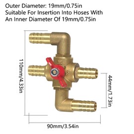 4-Way Heater Control Valve, 3/4 inch (19mm) Solid Brass Manual Integrated Automobile Heating Water Valve for Water/Oil/Gas