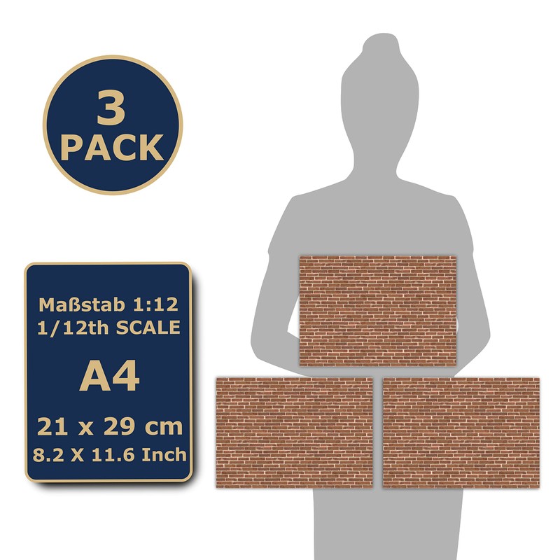 3 Sheets Self-Adhesive Wall Cladding for Dollhouse 1:12 Scale (Glazed