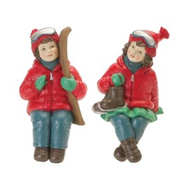 Melrose Children with Skis and Skates Shelf Sitter Christmas Figurines - 5"" - Set of 4, Red