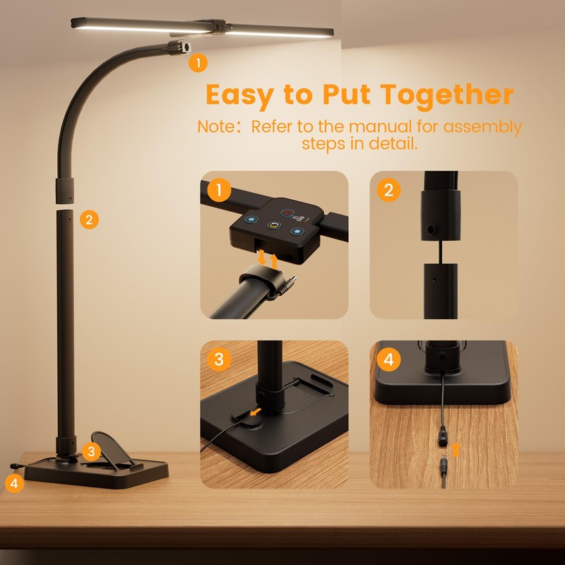 APMIEK LED Desk Lamp with Base - Bright Dimmable Computer