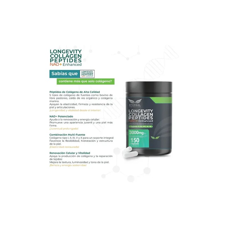 Eternal Nutrition Longevity Collagen Peptides Nad 150 Caps