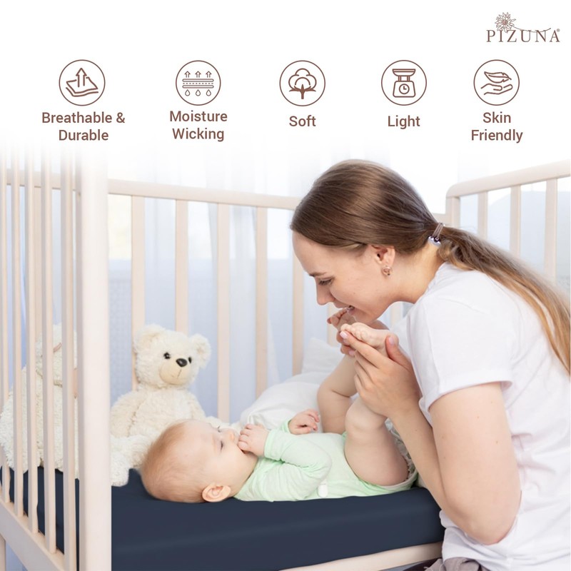 Pizuna 100% Cotton Fitted Crib Sheet Dark Blue, 400 Thread
