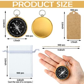 Weewooday 300 Pcs Compass Wedding Favors Bulk for Guests Mini Compass Souvenir Gifts Present Nautical with Kraft Tag and White Drawstring Organza Bag for Guests Wedding Travel Themed Party Birthday