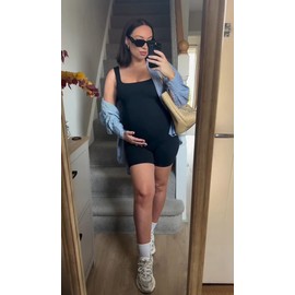 MOMANDA Women' s Maternity Bodysuit Sleeveless Shorts Jumpsuit Square Neck Tank Top for Pregnancy Black X-Large