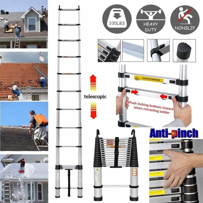 Qimu Telescoping Ladder 16.4FT Aluminum Telescoping Ladder with 2 Detachable