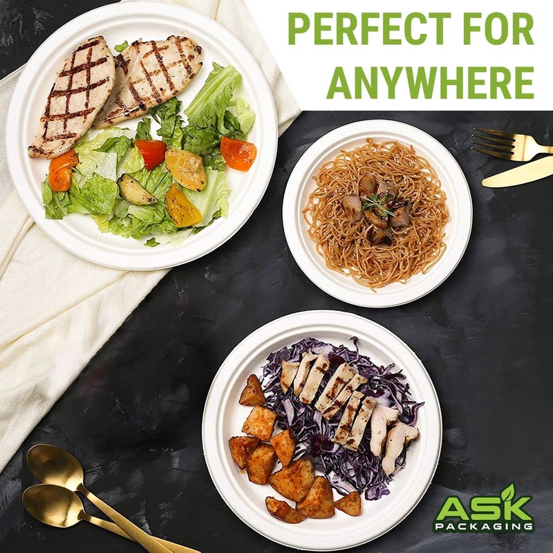 Ask Packaging 100% Compostable (10 Inch / 50-Pack) Heavy-Duty Eco-Friendly