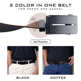 GENEMEN Mens Ratchet Belt Reversible Nylon Belt for Men Causal with Automatic Buckle No Holes Work Belt (Coffe-Matte Black)