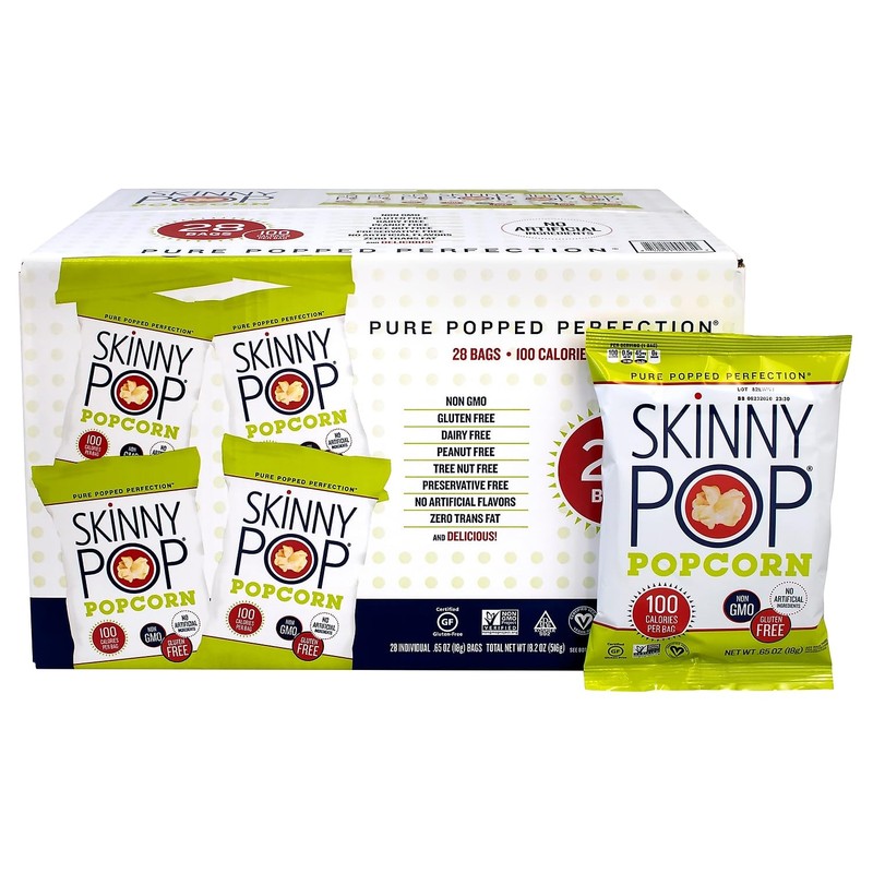 Skinny Pop Popcorn, 0.65 oz, 28-count