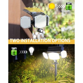 HAARAY Solar Motion Sensor Outdoor Lights with Stakes, In-Ground or Wall Mount, 270° Wide Angle Illumination, 208 LED Solar Powered Security Flood Lights, IP65 Waterproof, 2 Pack
