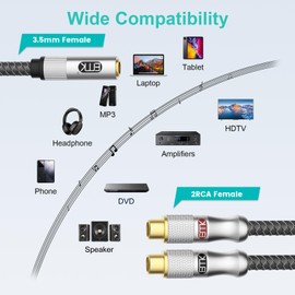 EMK Stereo Audio Cable 3.5mm Female to 2 RCA Female Gold Plated RCA Y Splitter for Smartphone MP3 Tablets HiFi Stereo 0.3M