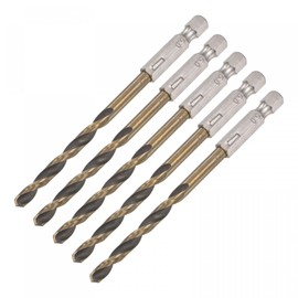 TA-VIGOR 5Pcs 5mm Hex Shank Twist Drill Bit Set, 1/4 Inch Shank HSS High Speed Steel Drill Bit Set Quick Change Twist Drill Bits for Woodworking, Plastic and Metal