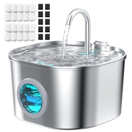 Cat Water Fountain Stainless Steel: Pet Fountains with 10 Filters + 10 Sponges 2.2L Cats Automatic Waterer Bowls for Drinking Small Dog Water Dispenser Indoor HOOISE Metal Kitty Watering Silent