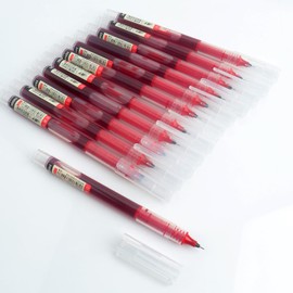 Roellgs 12 pieces Rollerball Pens Black, 0.5mm Liquid Ink Rollerball Pen Fine Point Pens Gel Ink Pen Writing Pens Quick-Drying Ballpoint Pens Black Ink for Office School (Red)