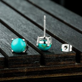 Turquoise Stud Earrings for Women 18k White Gold Plated 7mm Round Birthstone Earrings as Christmas Gift