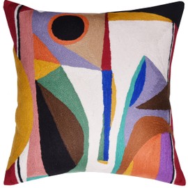 Kashmir Designs Kandinsky Balancement Decorative Pillow Cover Abstract Toss Pillows Farmhouse Chair Cushion Contemporary Pillow Mid-Century Chair Cushions Hand Embroidered Pillow Wool Size 18x18