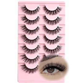 FARRED Pestañas Postizas Naturales Tipo Ojo De Gato, 7 Pares De Tiras Cortas Y Esponjosas De Visón, Pestañas Pequeñas, Aspecto Natural, Juegos Completos Para Principiantes Y Maquilladores Diarios.