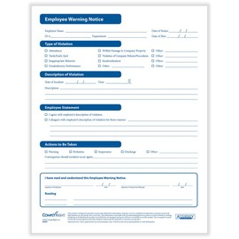 ComplyRight Employee Warning Form | 8-1/2” x 11” | Discipline Form | 50 Pack