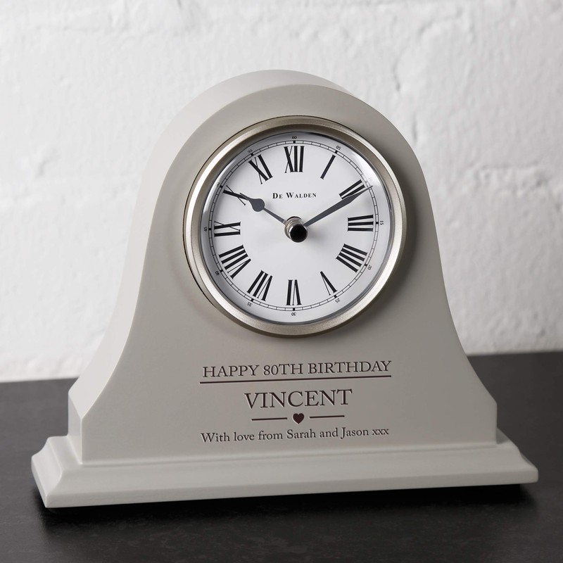 De Walden 80th Birthday Boys Engraved Grey Mantel Clock Eighty