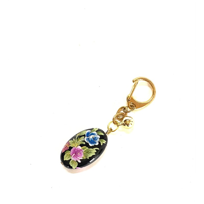 Kutani Flower Ball Keychain with Bell