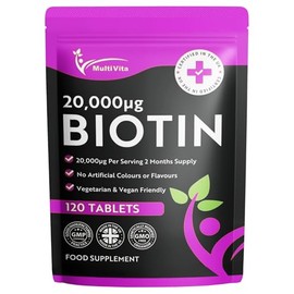 Biotin 20000 mcg Per Serving – 120 Vegan Tablets 2 Per Day not Capsules or Gummies – High Strength Biotin Supplement for Healthy Hair Growth, Skin & Nails – UK Made Vitamin B7 Tablets