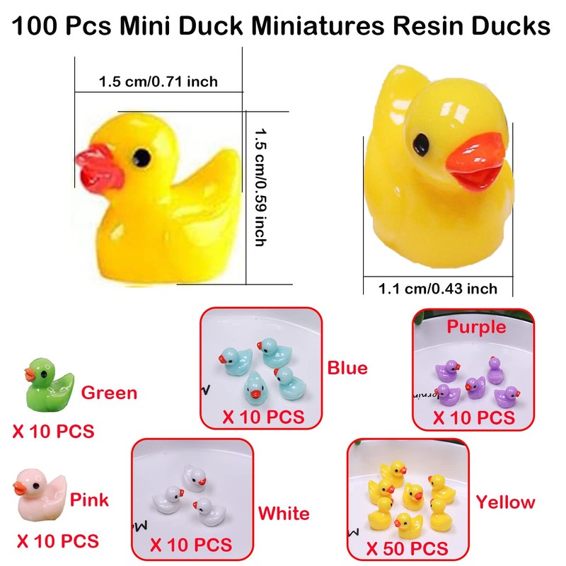 Taicols 100 Pcs Mini Duck Miniatures - Resin Waterproof Tiny